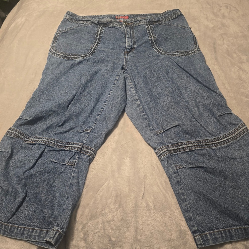 Faded Glory Womens Plus 18W Denim Capri Pants Blue Drawstring Hem Y2K FGW164250
